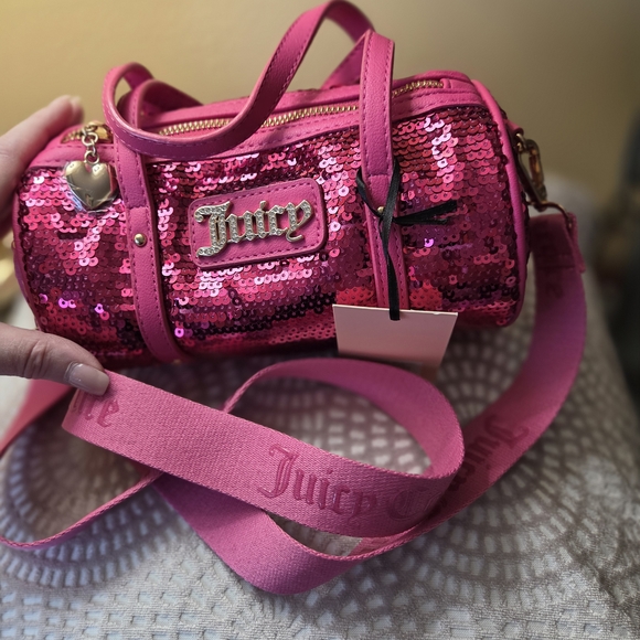 Juicy Couture Mini Barrell Fuchsia Sequin Crossbody Bag NWT - Picture 7 of 14